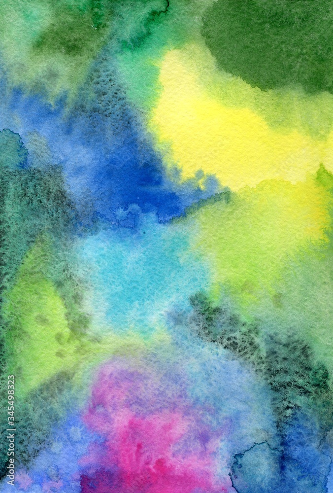 Abstract watercolor colorful background. Illustration for the decor and design of posters, postcards, prints, stickers, invitations, textiles and stationery.