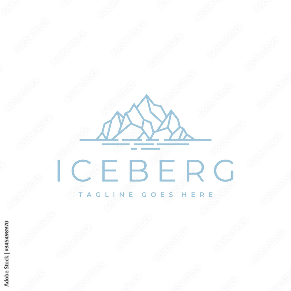 Floating Ice Mountain or Iceberg logo design with simple line art style 