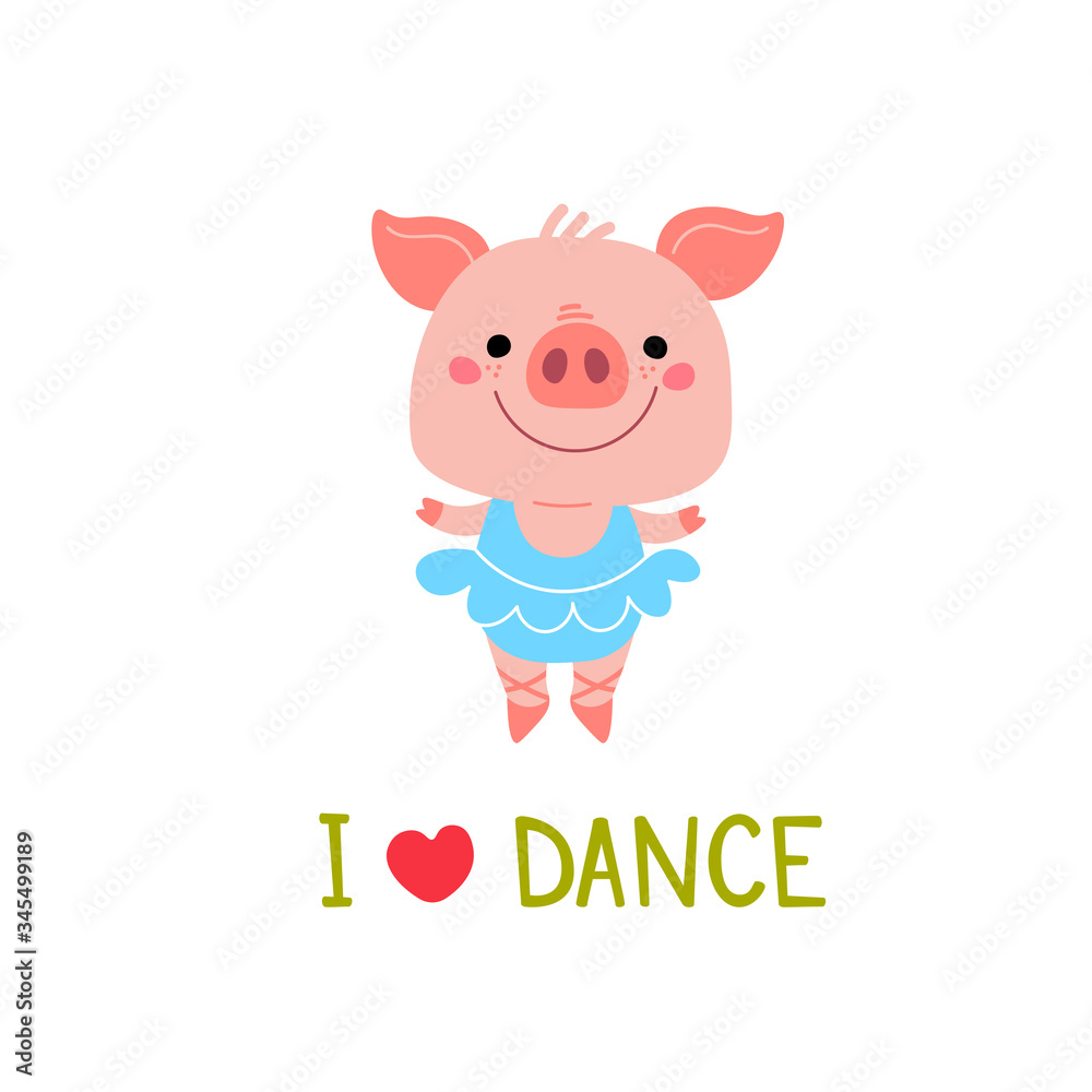 Cute Piggy dancer. Cartoon illustration for cards Cute Piggy dancer. Cartoon illustration for cards