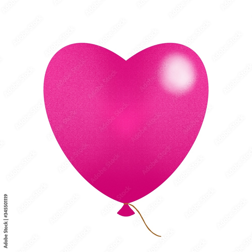 Pink heart shaped balloon isolated on a white background. Illustration for the decor and design of posters, postcards, prints, stickers, invitations, textiles and stationery.