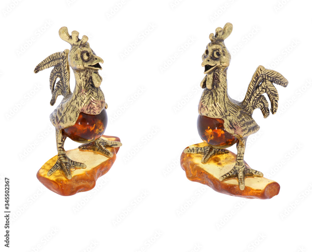 Amber souvenir - a metal figurine of a rooster with amber decorative elements