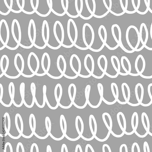 Simple black and white pattern. Curls, spring, circles. Scandinavian style, design for wallpaper, fabric, textile. © Katya Lisich