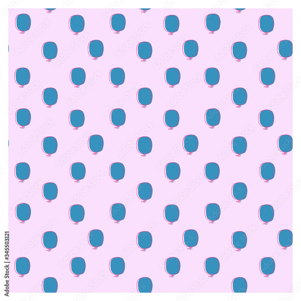A blue balloon with a pink outline. Holiday seamless pattern.