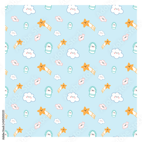 Seamless vector pattern for children. Wallpaper with cute characters. Kawaii background. photo