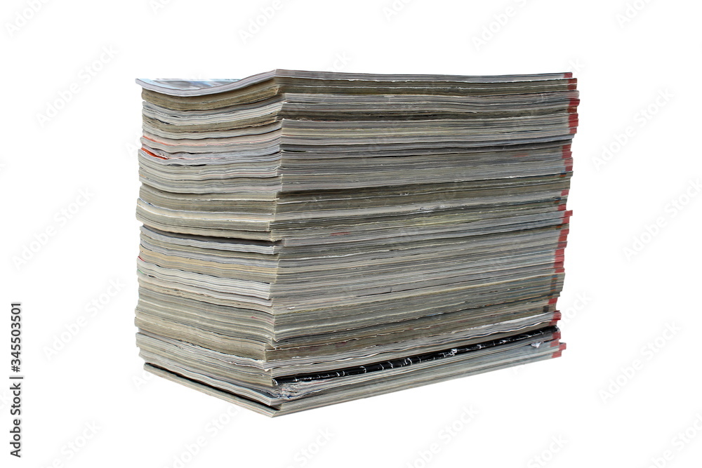  Stack of old magazines stacked in gray
