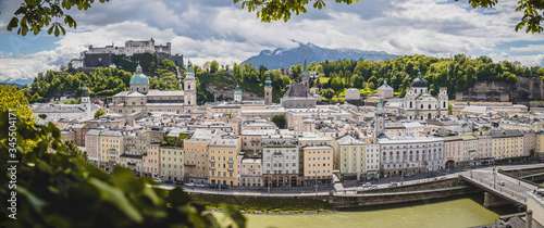 Vacation in Salzburg: Salzburg old city with fortress and cathedral in spring, Austria