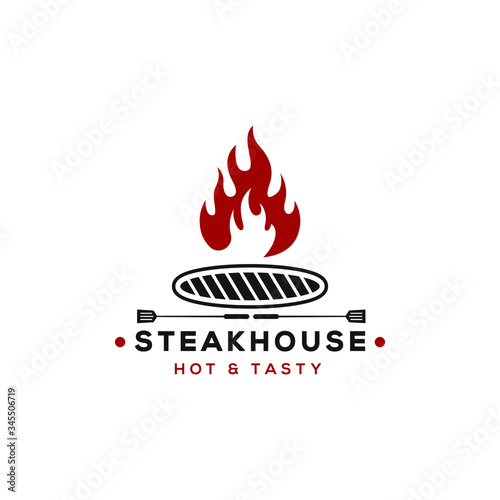 Vintage Retro Barbeque Grill, BBQ vector logo template