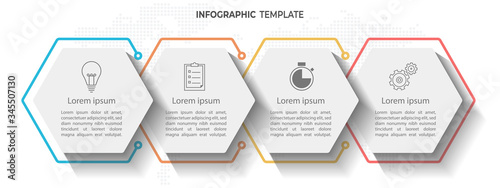 Timline infographic 4 hexagon options.