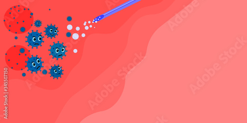 coronavirus vs vaccine.covid-19 is afraid of vaccines.Vector illustration on a pink background.