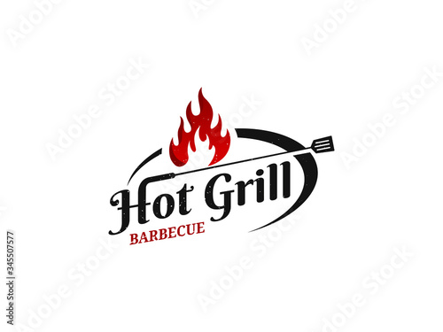 Vintage Retro Barbeque Grill, BBQ vector logo template
