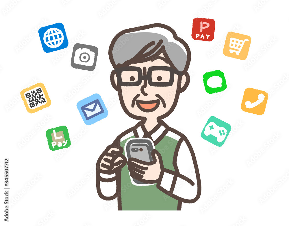 スマホを使うおじいさん スマホを使うおじいさん