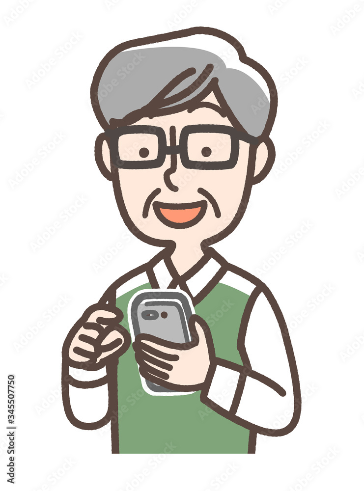 スマホを使うおじいさん