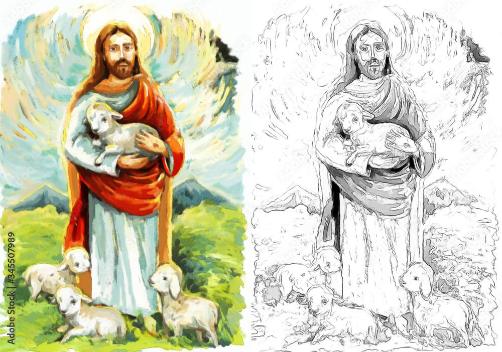 calm jesus messiah and resurrection with sketch - illustration calm jesus messiah and resurrection with sketch - illustration