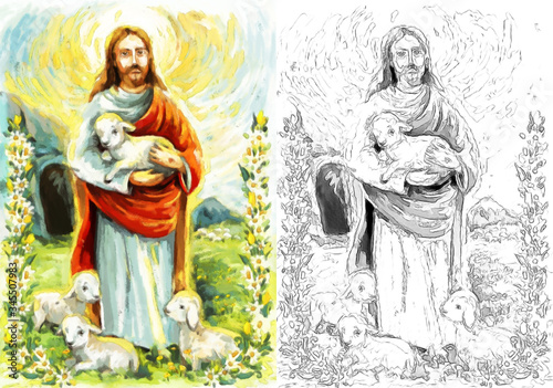 calm jesus messiah and resurrection with sketch - illustration