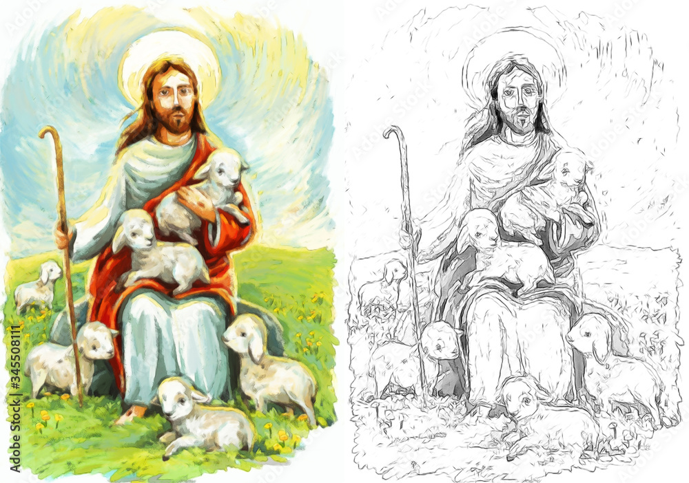 calm jesus messiah and resurrection with sketch - illustration