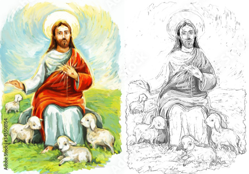 calm jesus messiah and resurrection with sketch - illustration
