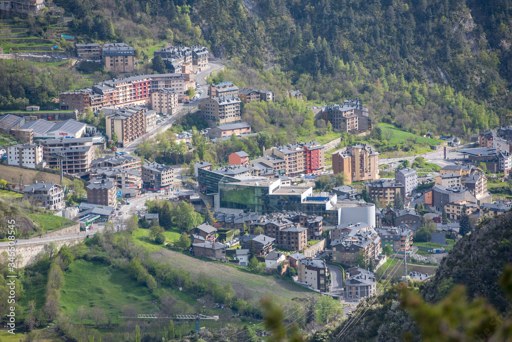 Cityscape of Encamp in Andorra on spring