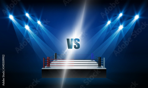 Boxing ring arena and spotlight floodlights vector design.
