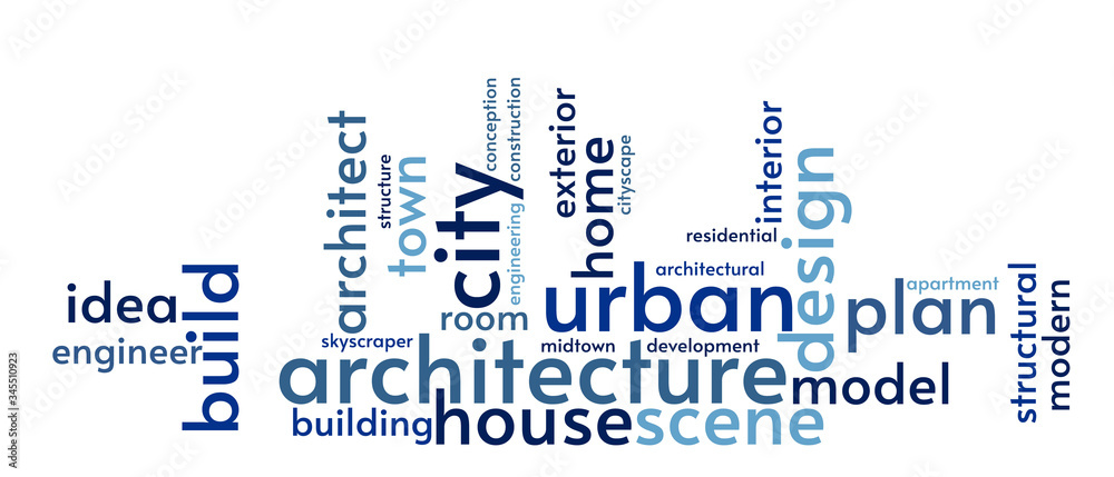 Fototapeta premium Architecture word cloud. Architectural concept. Collage made of words. Vector colorful illustration. Isolated on white background.