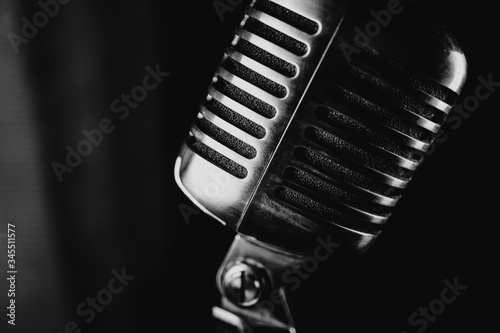 Photography Retro vintage silver microphone, sing at home quarantine, stay at home