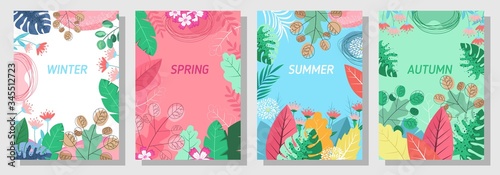 Illustration set season element or flowers background  winter  spring  summer  autumn  banner  cover  templates  posters.