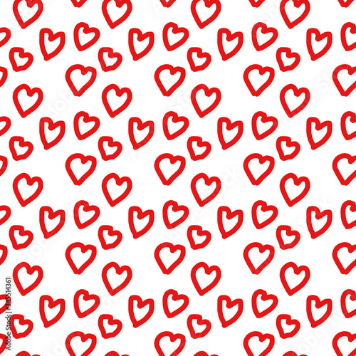Seamless endless infinity pattern of geometric red heart shapes. Drawing for wrapping paper, fabric, wallpaper.