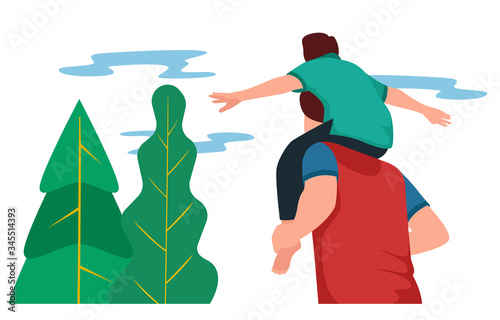 Father's Day Celebration Template. A father plays with his child in fine weather