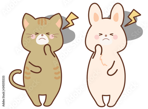 頭が痛い　うさぎと猫　セット