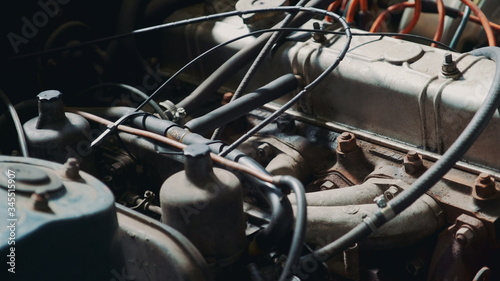 View of rusty machine hood. Close-up shot
