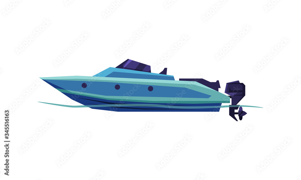 Speedboat, Sailboat, Power Boat, Modern Nautical Motorized Transport Vector Illustration Speedboat, Sailboat, Power Boat, Modern Nautical Motorized Transport Vector Illustration