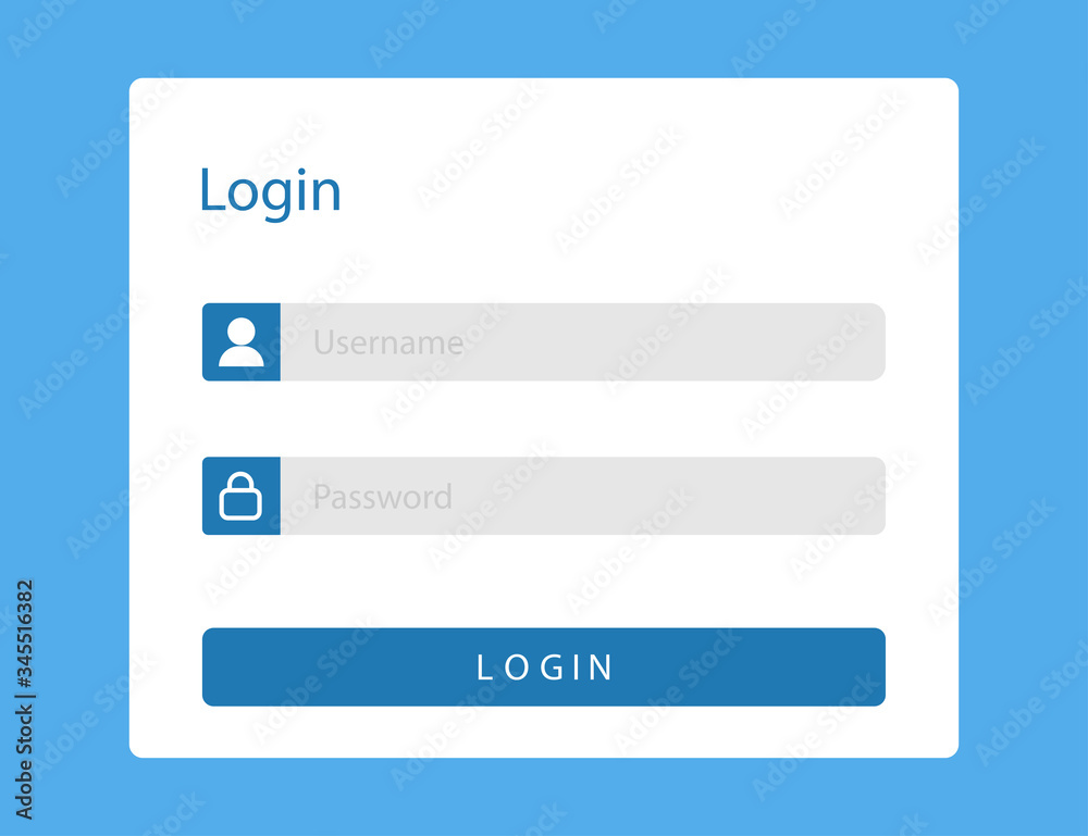 Login or sign in page on web site. Mockup with username and password fields in blue window for members. Log in template with blank ui illustration. Sign in form or registration. Vector EPS 10. Login or sign in page on web site. Mockup with username and password fields in blue window for members. Log in template with blank ui illustration. Sign in form or registration. Vector EPS 10.
