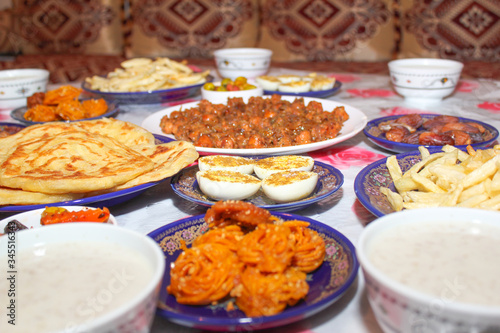 Moroccan traditional lunch. ramadan iftar. morocco