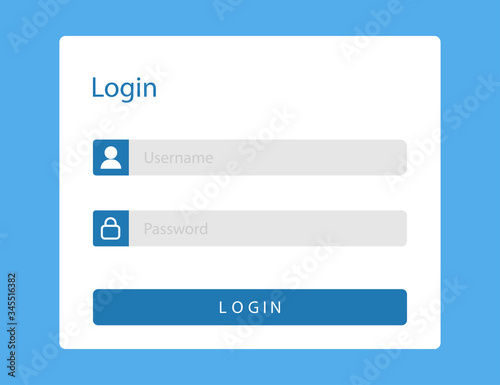 Login or sign in page on web site. Mockup with username and password fields in blue window for members. Log in template with blank ui illustration. Sign in form or registration. Vector EPS 10.