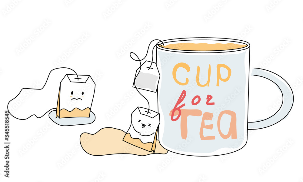 tea, tea bag, tea mug, squeezed, used tea, fright, confusion, friend