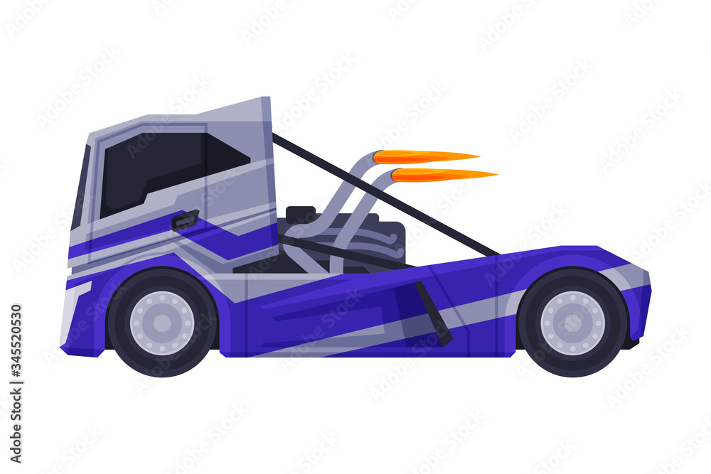 Racing Turbo Truck, Sport Heavy Vehicle Freight Machine Flat Vector Illustration Racing Turbo Truck, Sport Heavy Vehicle Freight Machine Flat Vector Illustration
