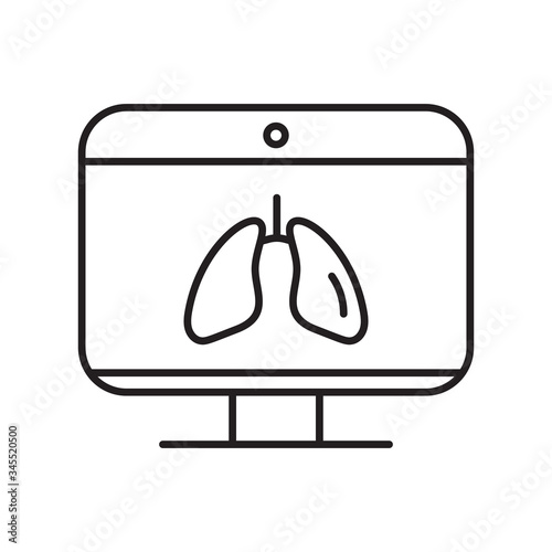 Line icon online doctor, lungs on the monitor laptop respiratory disease consultant medical protection covid 19 vector illustration coronavirus
