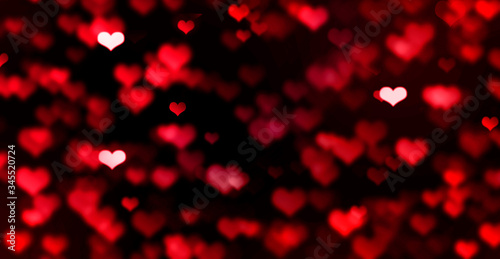 Red bokeh hearts on black background, blurred, love, bright, Valentine's day, romance