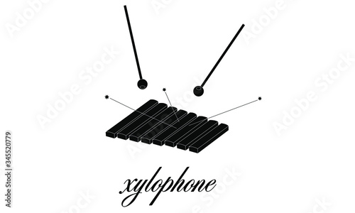 Musical percussion instrument xylophone with sticks