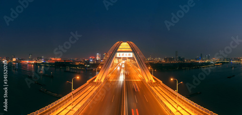 Night view of Lupu Bridge, Huangpu River, Shanghai, China