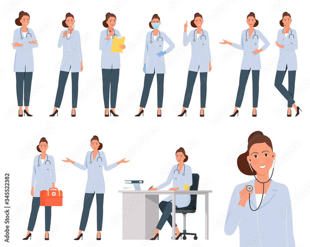 Set of Doctor character design. Set of Doctor character design.