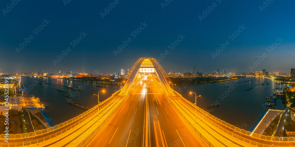 Fototapeta premium Night view of Lupu Bridge, Huangpu River, Shanghai, China