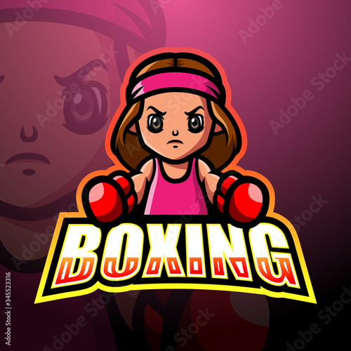 Female boxer mascot esport logo design