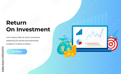 ROI concept, Return on investment, people managing financial chart, profit income, Suitable for web landing page, ui, mobile app, banner template. Vector Illustration.