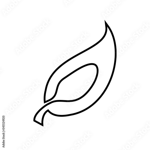 Símbolo de comida vegana. Icono plano lineal silueta de cuchara en hoja en color negro