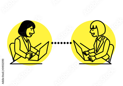 video conference remote working on laptop computer. Vector illustration.