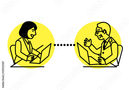 video conference remote working on laptop computer. Vector illustration.