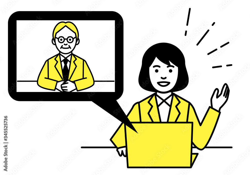 video interview on laptop computer. Vector illustration.