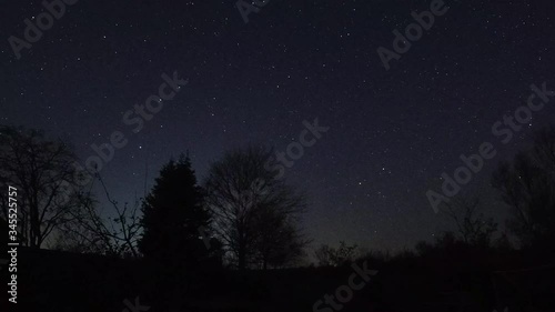 Timelapse taken in the night. Starlapse with cars in the foreground. Starlapse, nightlapse. photo