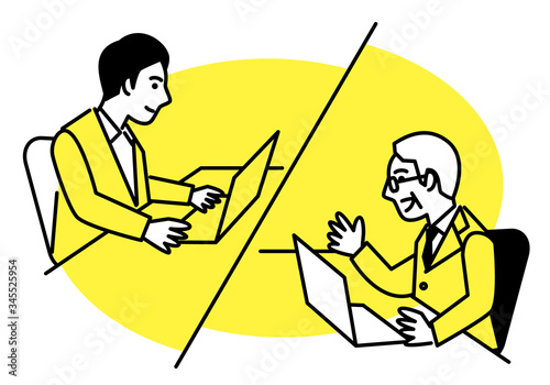 video conference remote working on laptop computer. Vector illustration.