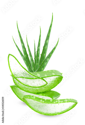 Aloe vera slice on white background.